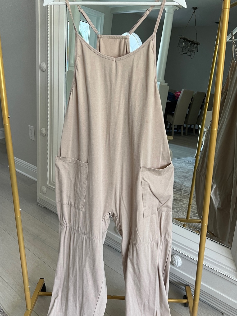 Beige Wide-Leg Jumpsuit with Utility Pockets